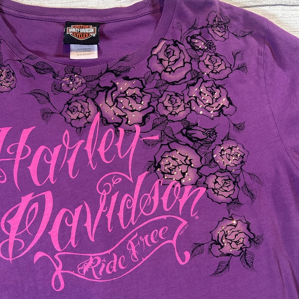 Harley-Davidson Women's Purple Floral Tee - Picture 2 of 7